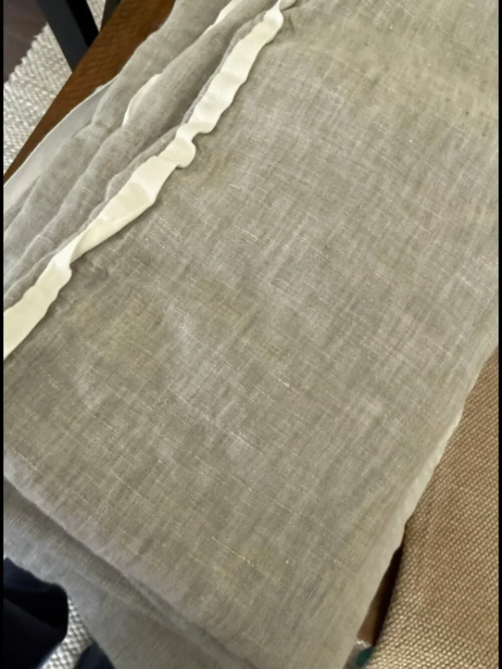 Pottery Barn Queen Grey BELGIAN FLAX LINEN flange Duvet Cover & 2 Standard Shams